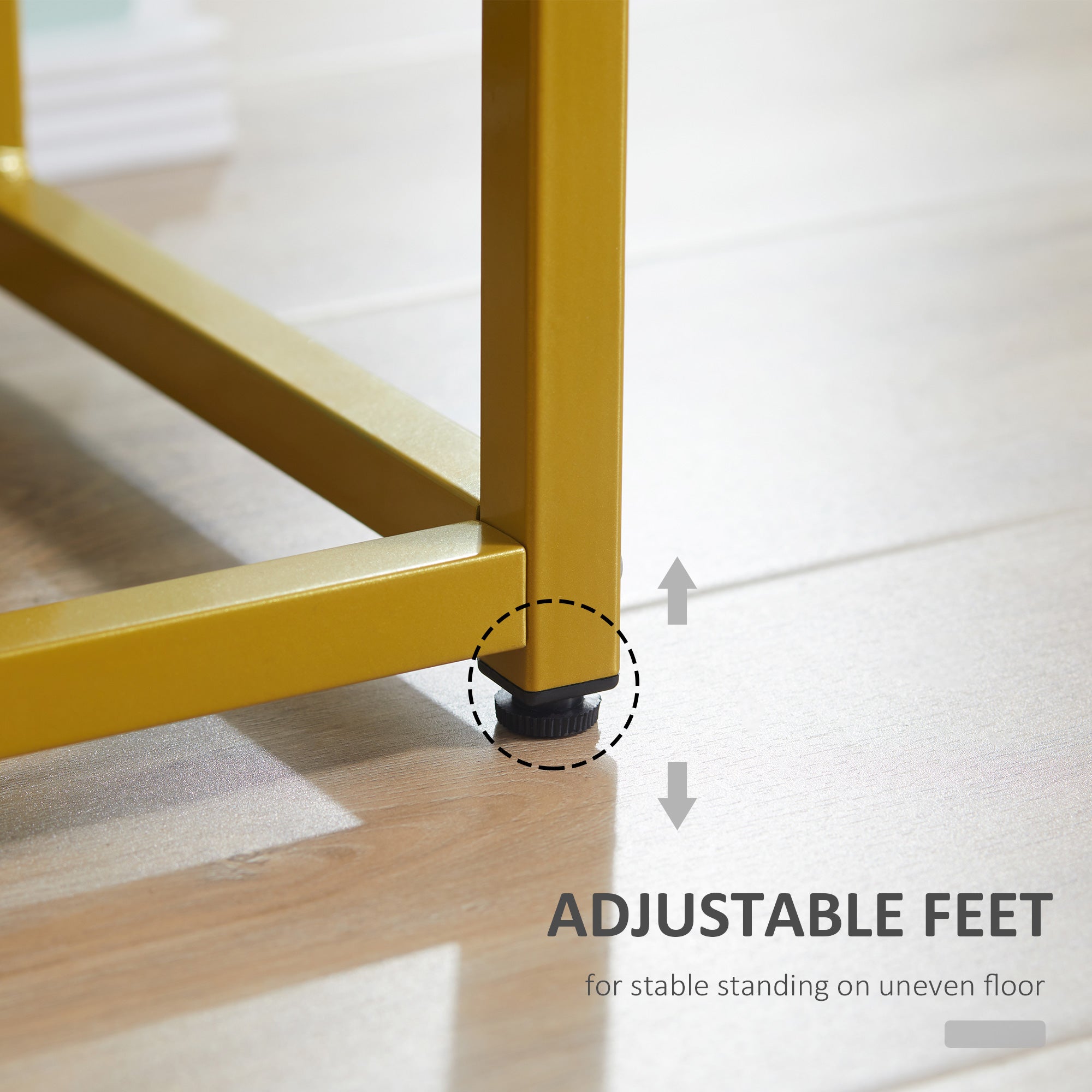 Side Table, Doule Layer End Table, Modern Coffee Table with Steel Frame and Adjustable Non-Slip Feet for Living room, Bedroom, White