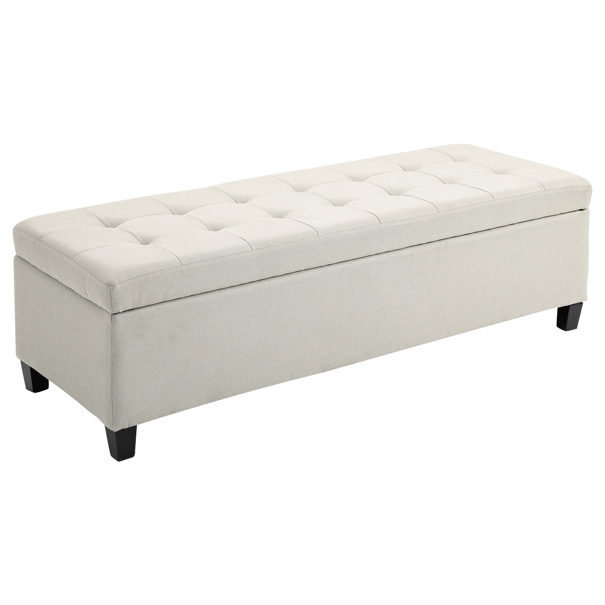 Linen Storage Ottoman, End of Bed Bench, Padded Footrest Seat with Tufting Design, Hinged Lid and Wood Frame 125L x 49W x 41.5H cm Beige