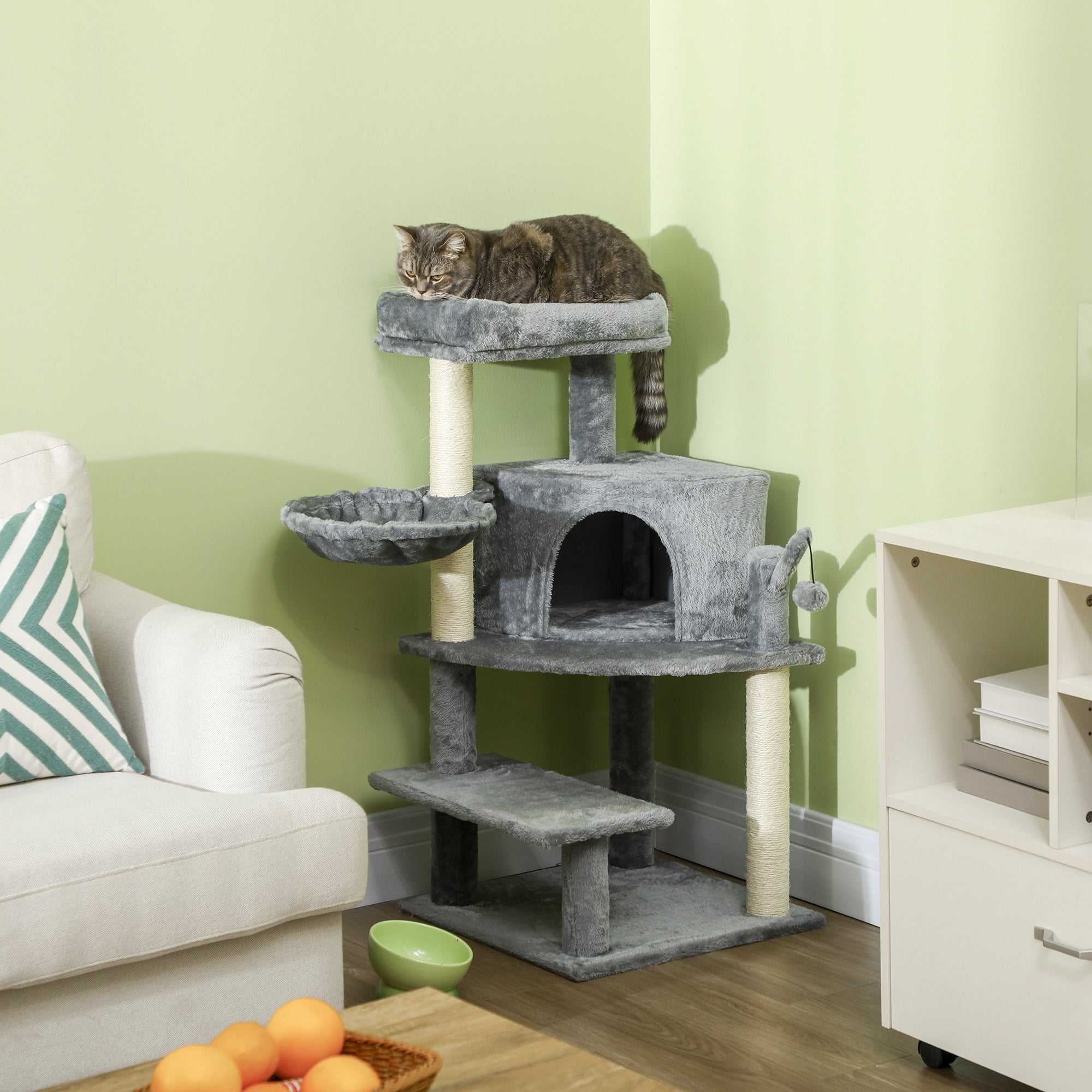 Sisal 100cm Cat Tree Tower with Sisal Scratching Post Grey