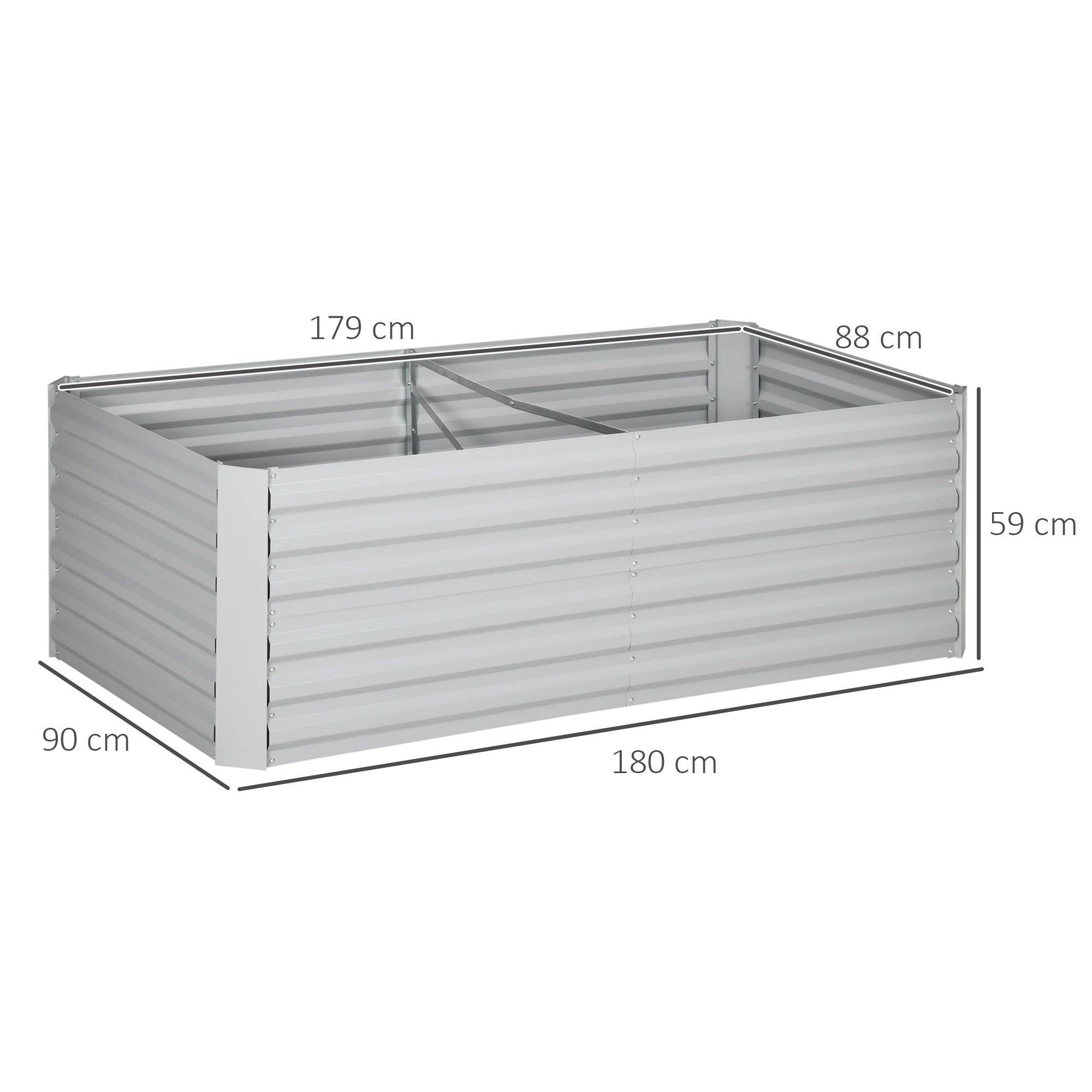 Raised Beds for Garden, Galvanised Steel Outdoor Planters with Multi-reinforced Rods, 180 x 90 x 59 cm, Grey