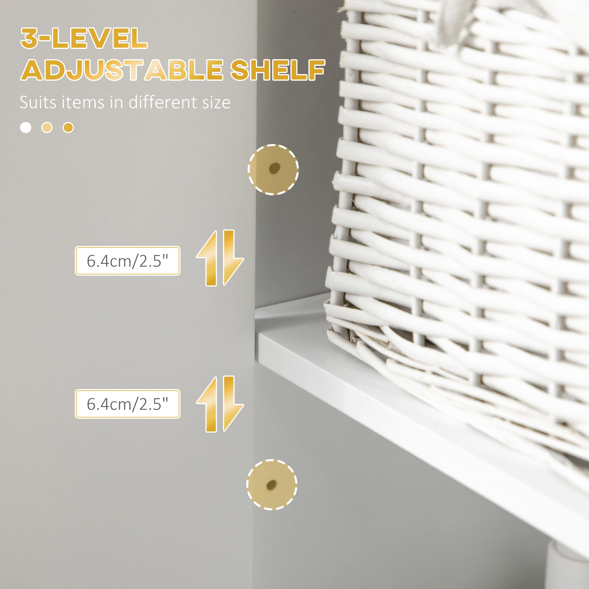 Narrow Bathroom Storage Cabinet with Adjustable Shelf and Gold Accents - White