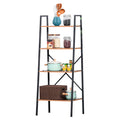 4-Tier Vintage Ladder Shelf Bookcase with Wood Storage Racks for Plants Display - Black Brown