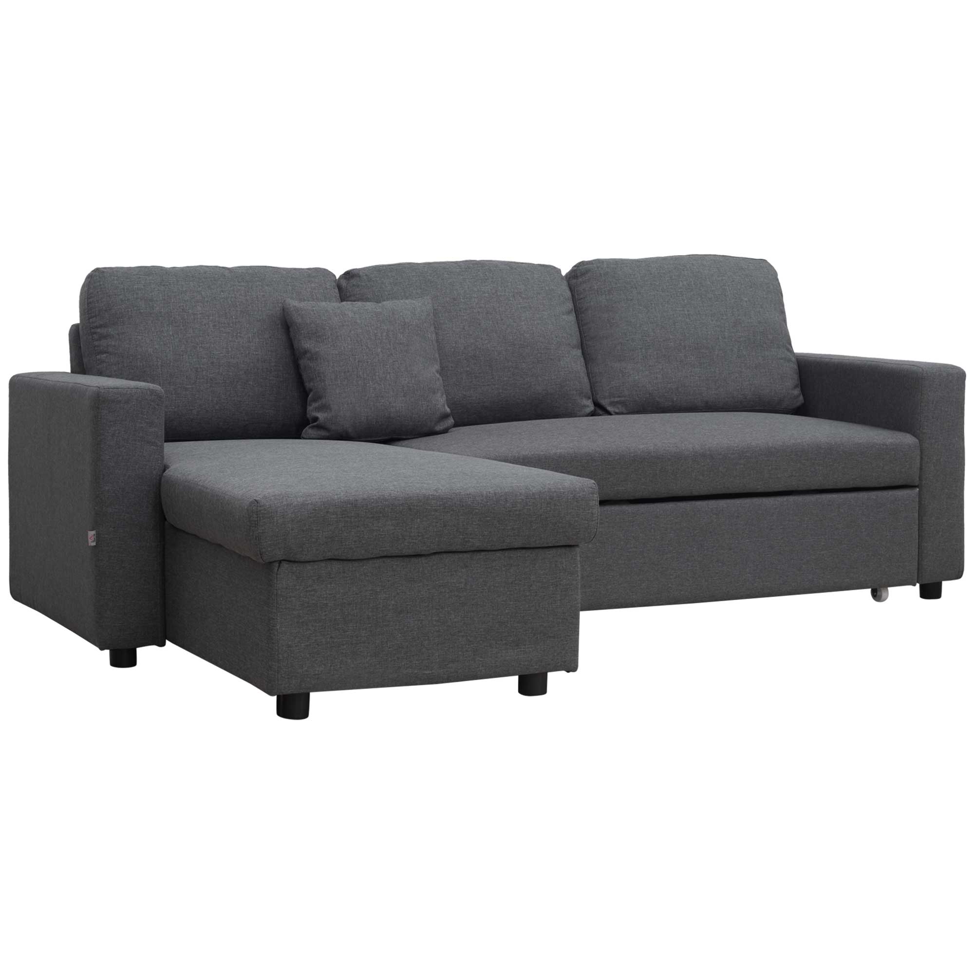 3 Seater Corner Sofa Bed with Storage, L Couches for Living Room with Chaise Lounge, Double Sofa, Grey