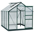 6 x 8 Foot Aluminium Frame Greenhouse with Galvanized Base and Sliding Door - Dark Green