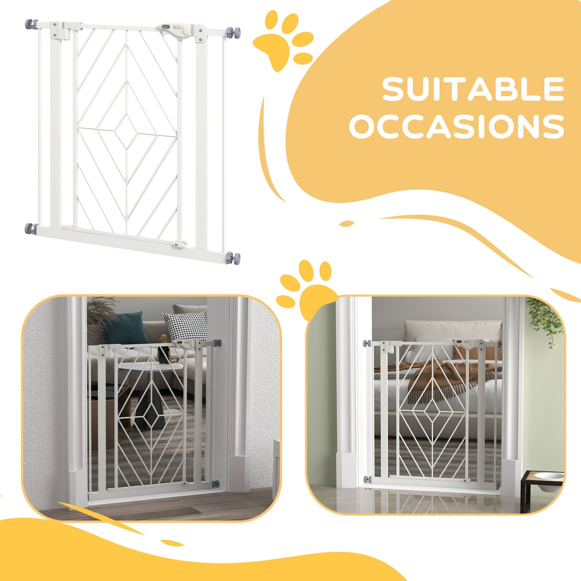 Pressure Fit Stair Gate, Dog Gate, with Auto Closing Door, Double Locking, Easy Installation, Openings 74-80cm - White