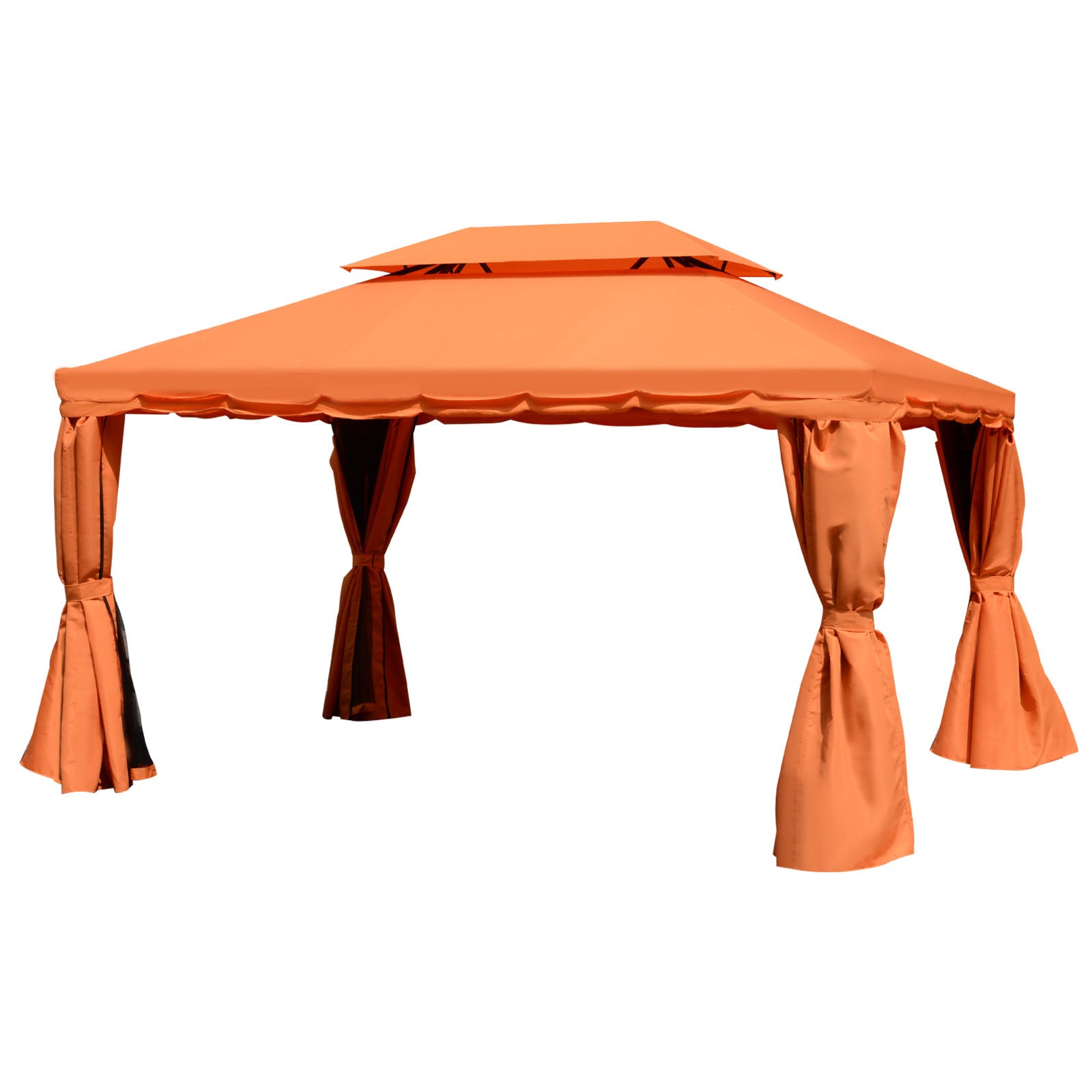 3 x 4 m Aluminium Metal Gazebo Marquee Canopy Pavilion Patio Garden Party Tent Shelter with Nets and Sidewalls - Orange