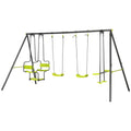 Metal Garden Swing Set with Double Swings and Glider Seats - Green