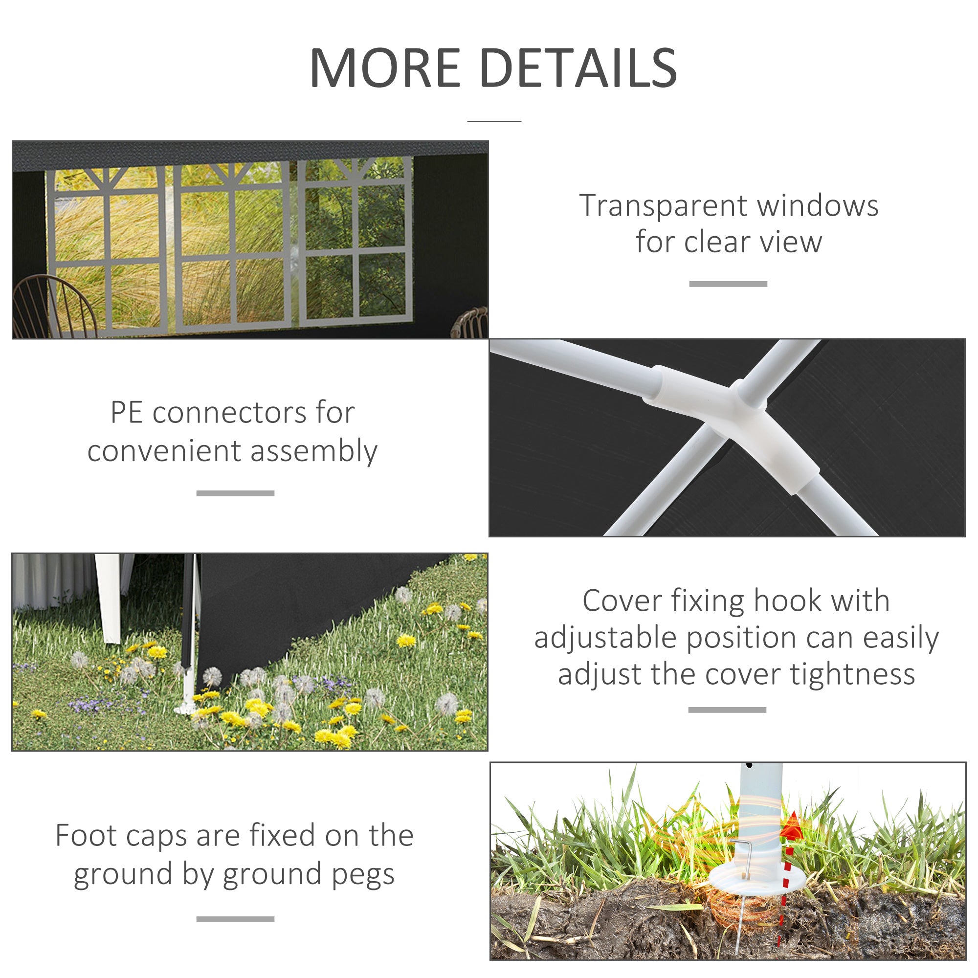 6 by 3 Metre Outdoor Party Tent Gazebo with Windows and Panels - Dark Grey