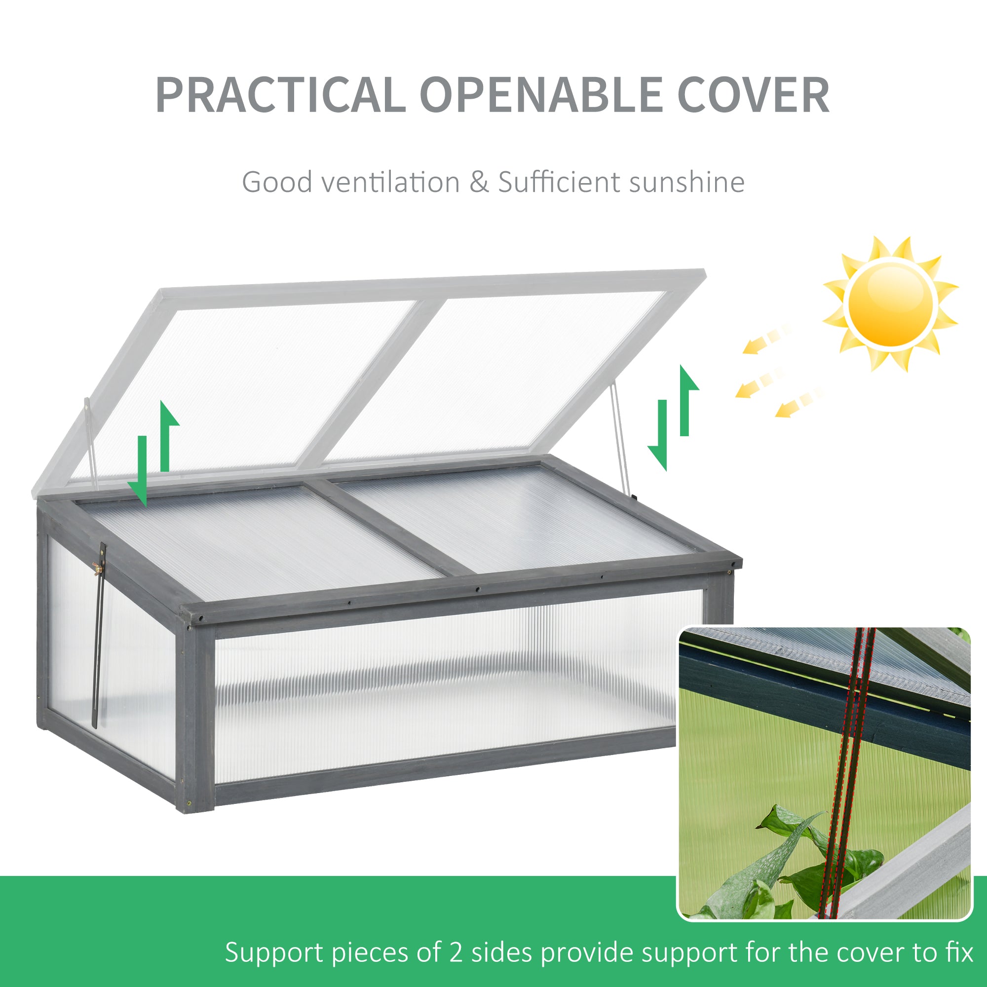 Wooden Framed Polycarbonate Cold Frame Greenhouse for Plants Outdoor with Openable & Tilted Top Cover, PC Board, Brown, 100 x 65 x 40cm