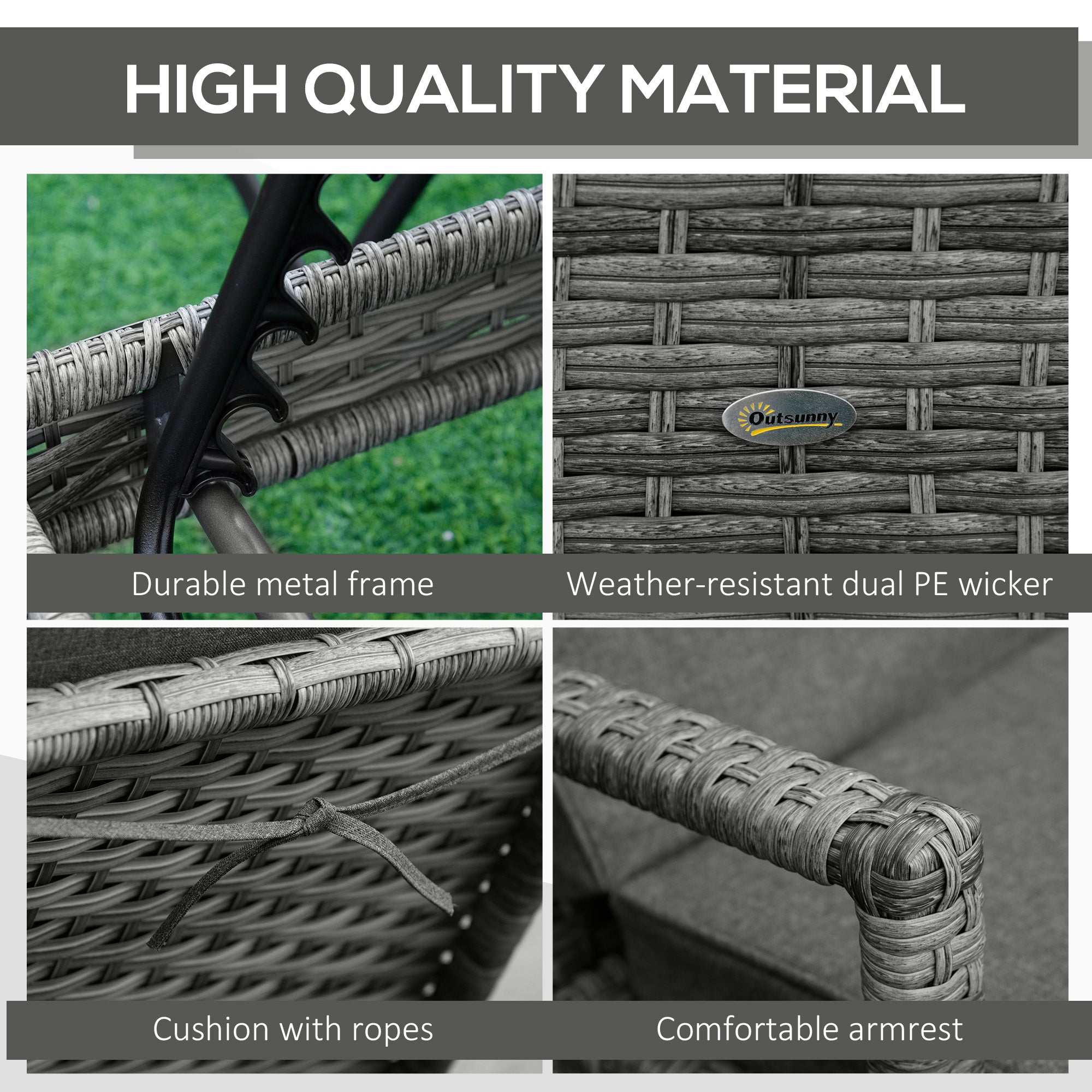 PE Rattan Sun Loungers set of 2 with Cushion, Outdoor 2 Pieces Garden Sunbed Furniture with 4-Level Recliner Backrest, and Armrest, Grey