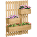 3 Piece Wall-Mounted Wooden Garden Planters with Trellis - Natural