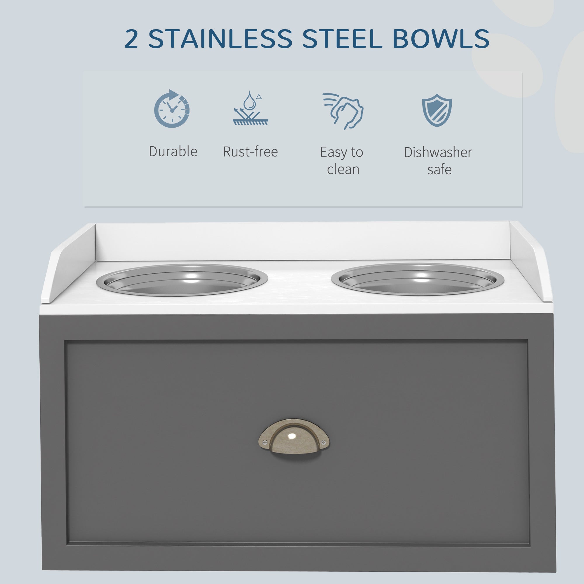 Stainless Steel Raised Dog Bowls, with 21L Storage Drawer for Large Dogs, Grey