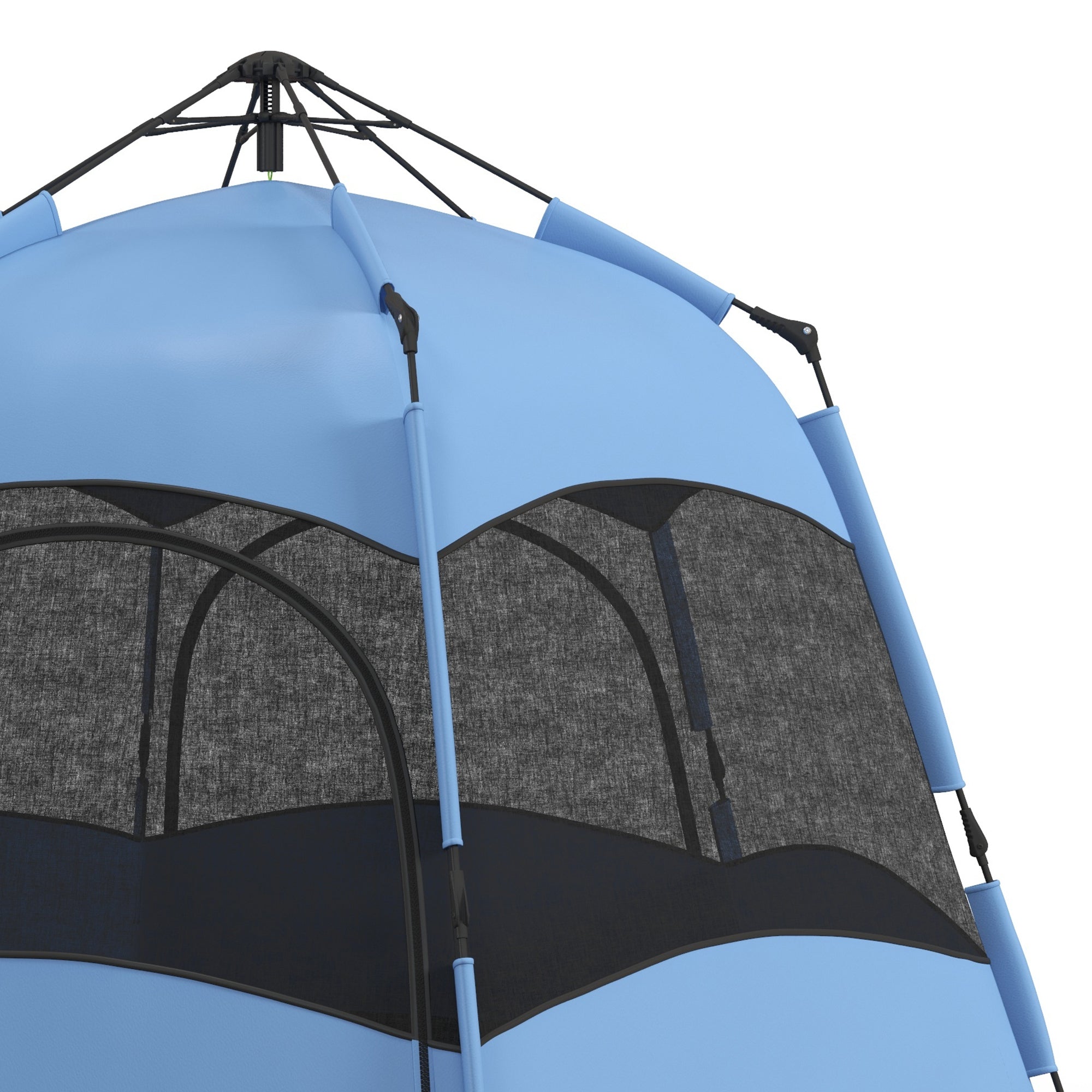 4-Person Double Layer Hexagon Dome Pop Up Camping Tent with Rainfly and Welded Floor - Blue and Black