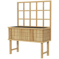 Wooden Raised Garden Planter with Trellis and Drainage Holes - Natural Wood Finish