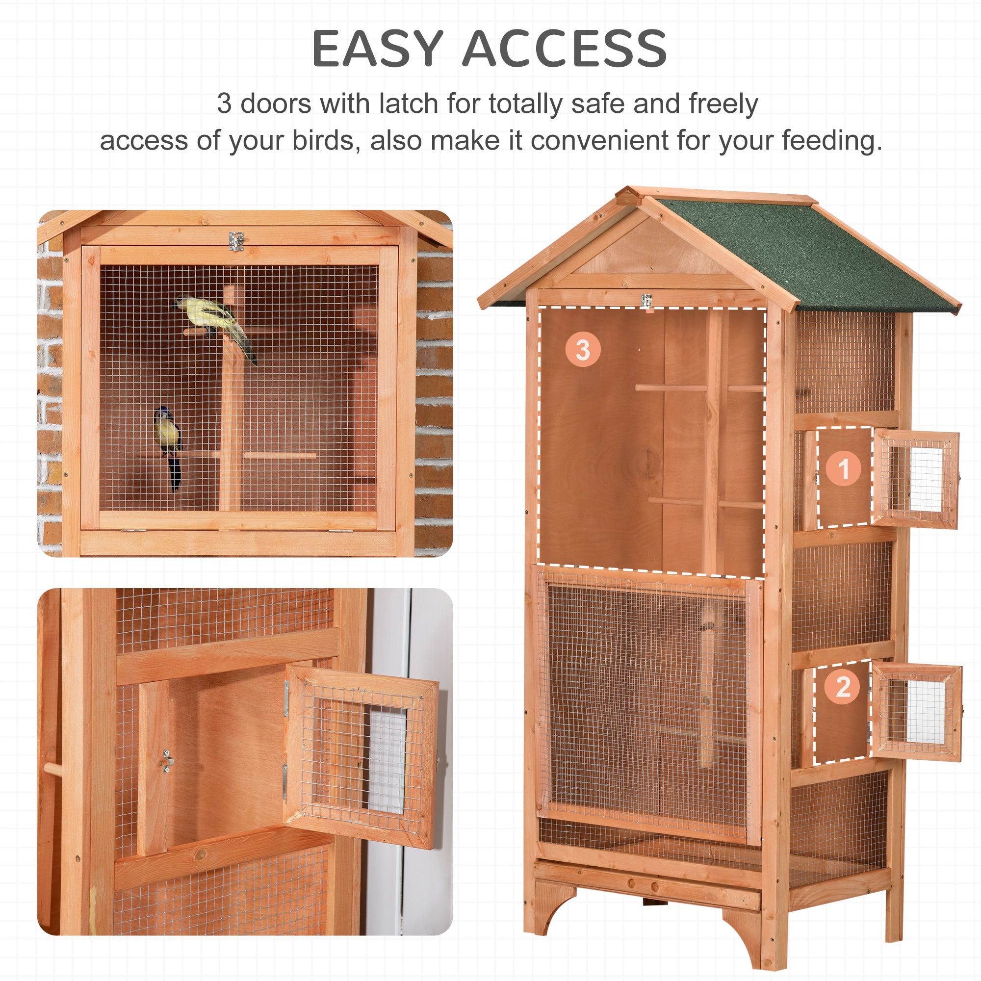 Wooden Outdoor Bird Cage, for Finches and Canaries, with Removable Tray, Asphalt Roof