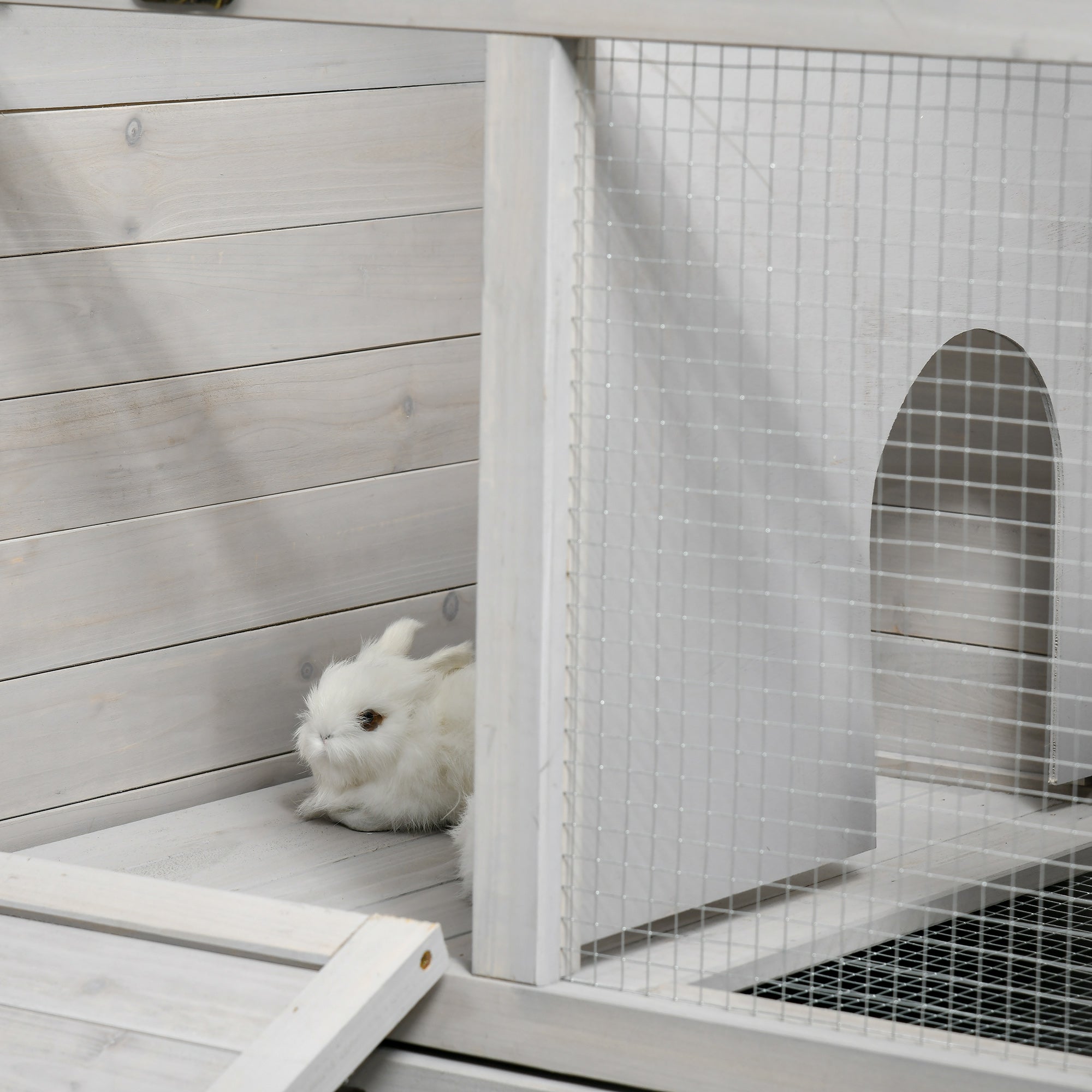 Wooden Rabbit Hutch, Mobile Guinea Pig Cage, Separable Bunny Run, Small Animal House with Wheels, Slide-out Tray, 138 x 53 x 61cm, Light Grey