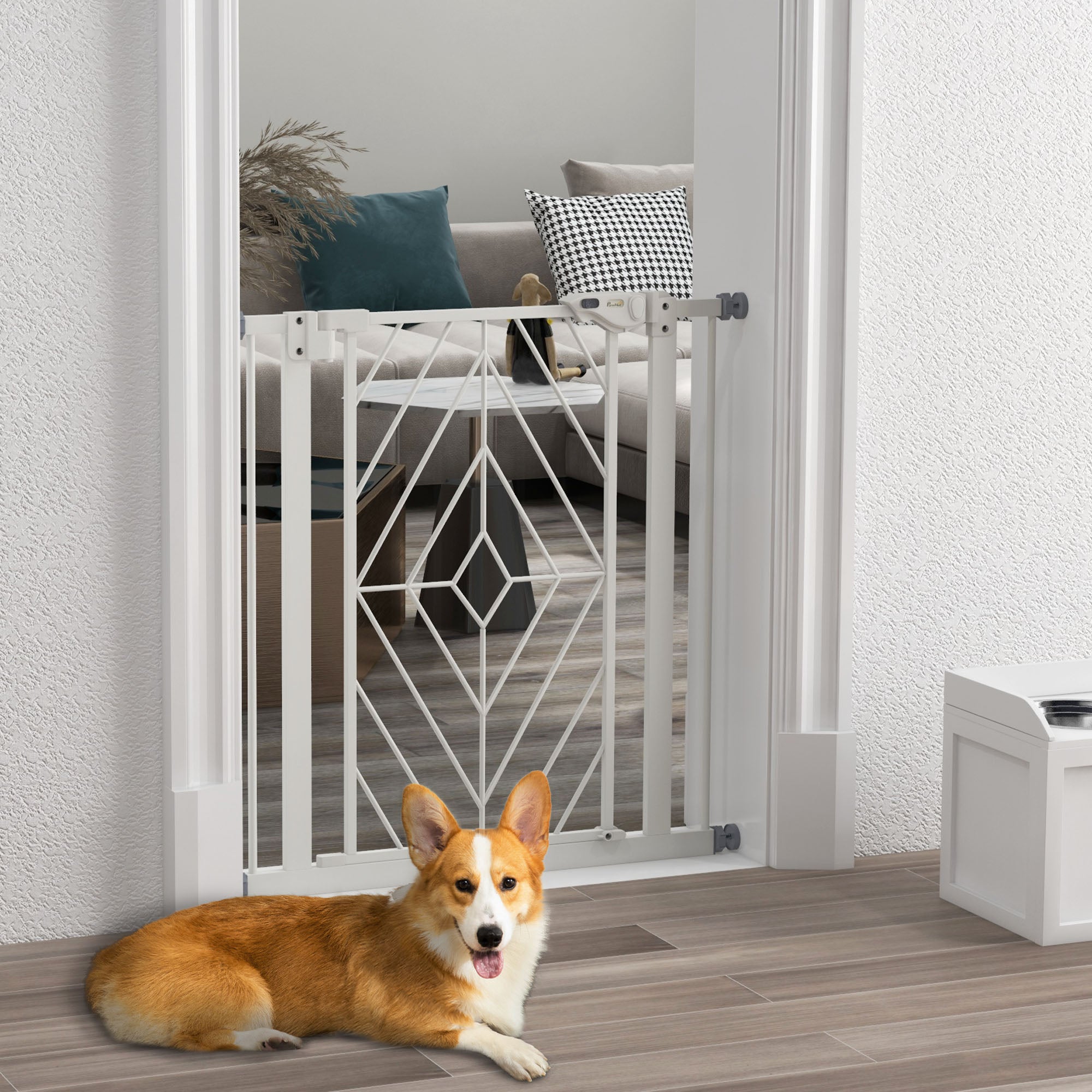 Pressure Fit Stair Gate, Dog Gate, with Auto Closing Door, Double Locking, Easy Installation, Openings 74-80cm - White