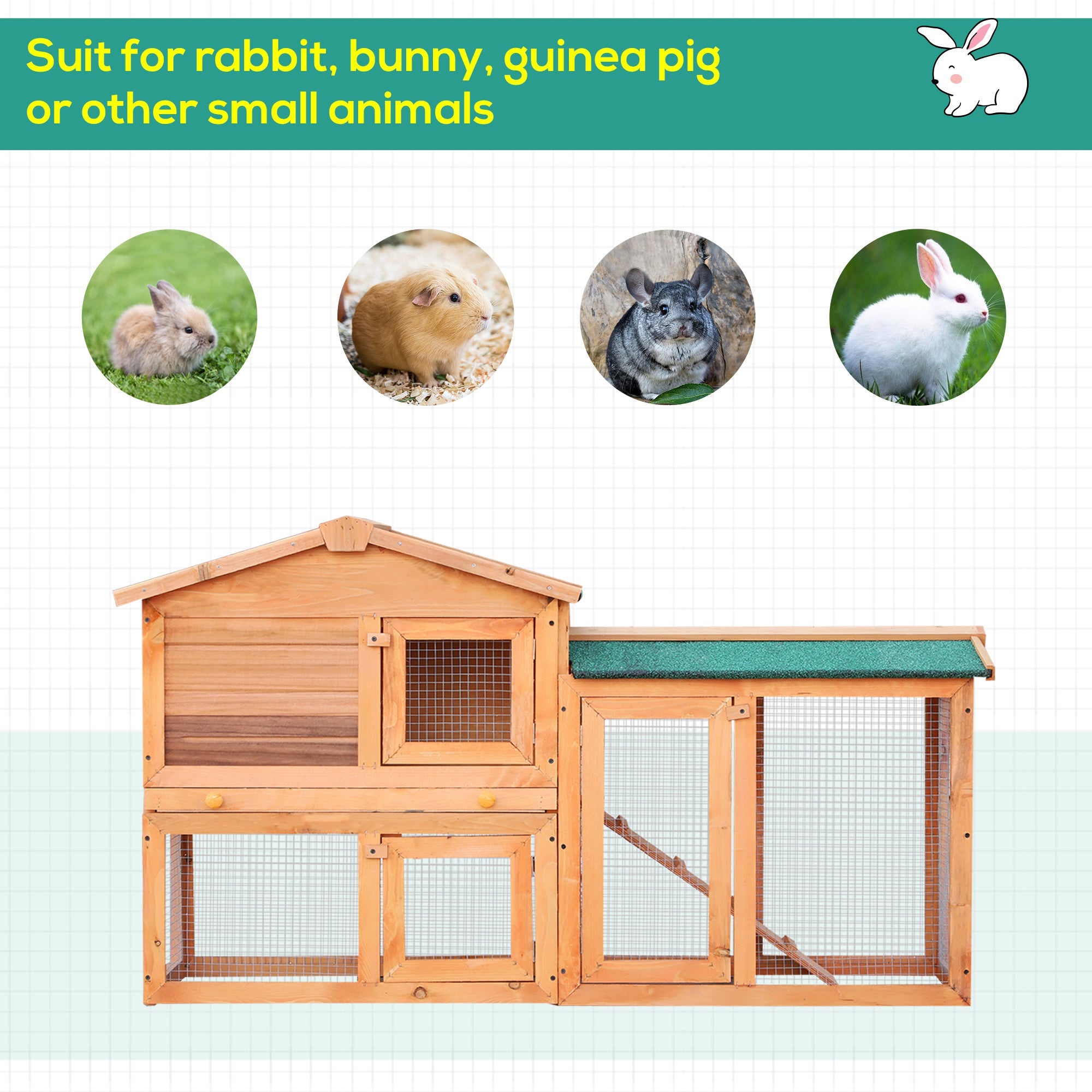 Rabbit 2 Tier Fir Wood Small Animal Hutch w/ Ramp Brown