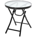 Foldable Round Garden Table with Glass Top and Safety Buckle for Patio Indoor Outdoor - Black