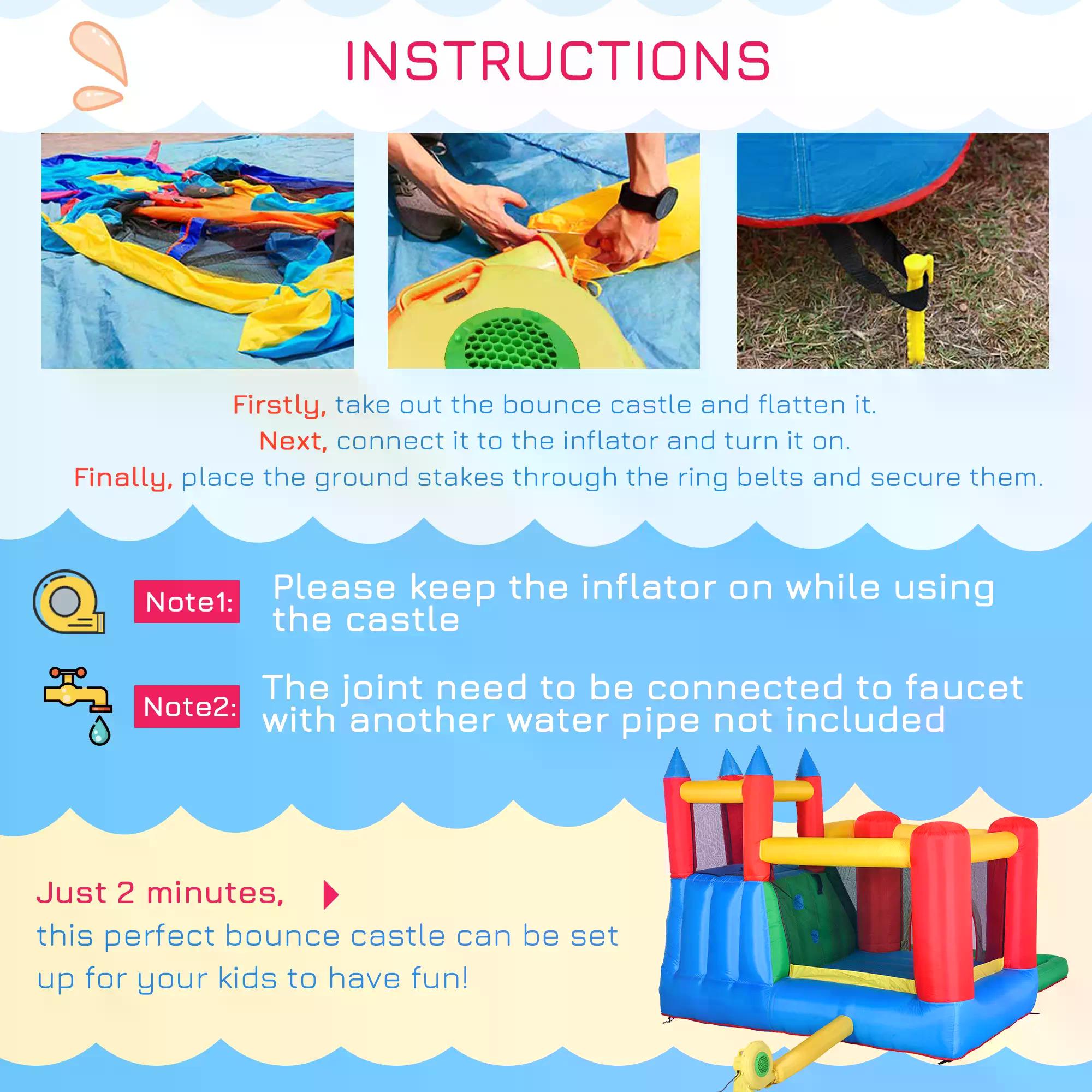 Kids Inflatable Bouncy Castle Water Slide 6 in 1 Bounce House Jumping Castle Water Pool Gun Climbing Wall Basket for Summer Playland