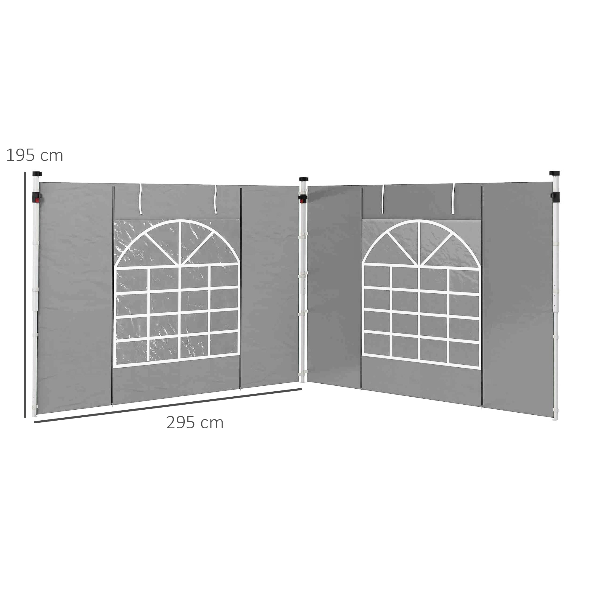 Set of 2 Gazebo Side Panels with Windows and Zipped Doors - Light Grey