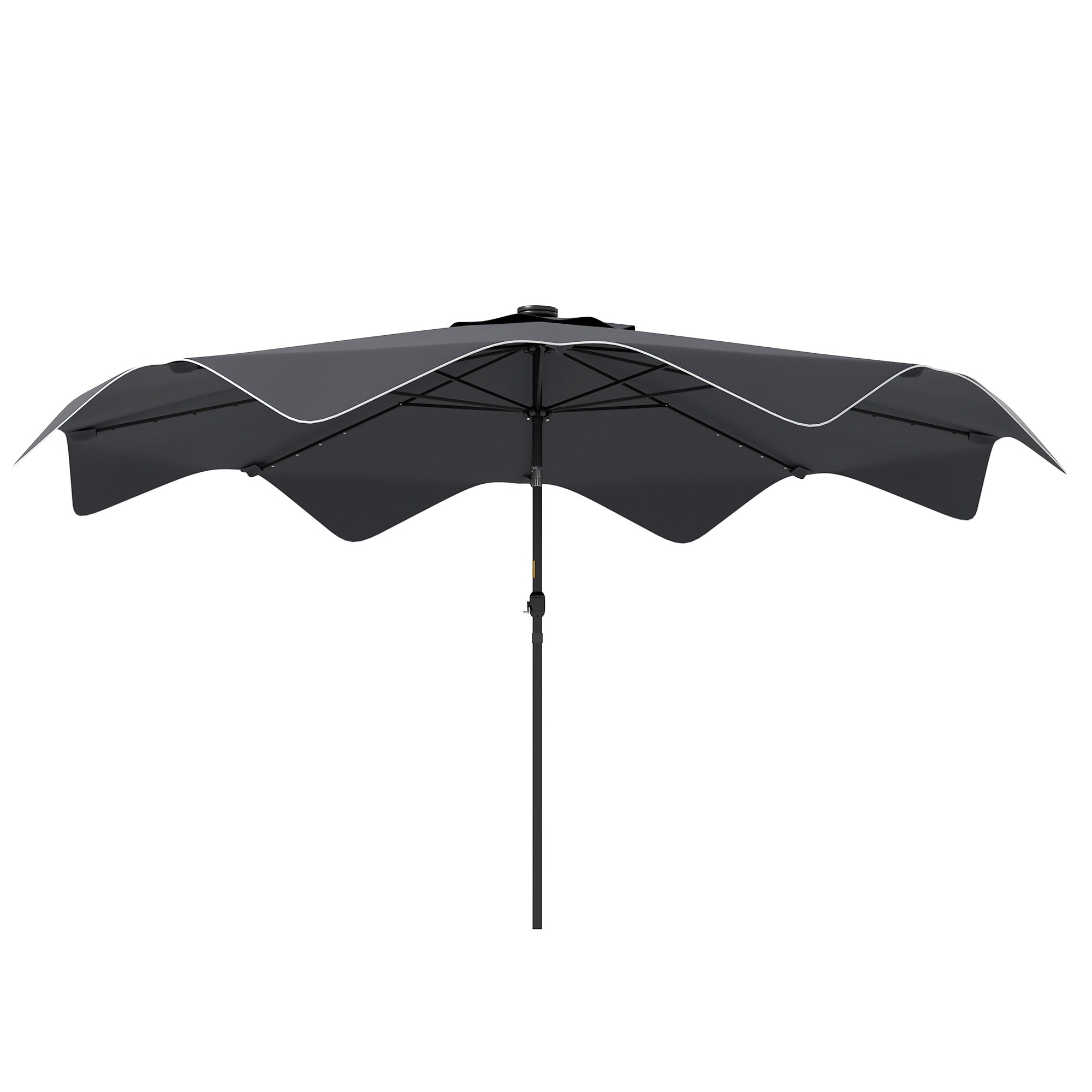 Solar Patio Umbrella with LED and Tilt, Outdoor Market Table Umbrella Parasol with Crank, 3 x 3 (m), Dark Grey