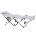Foldable Outdoor Sun Lounger with Headrest and Side Pocket 180cm - Light Grey