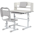 Height Adjustable Kids Study Table and Chair Set with Storage Shelf - Grey