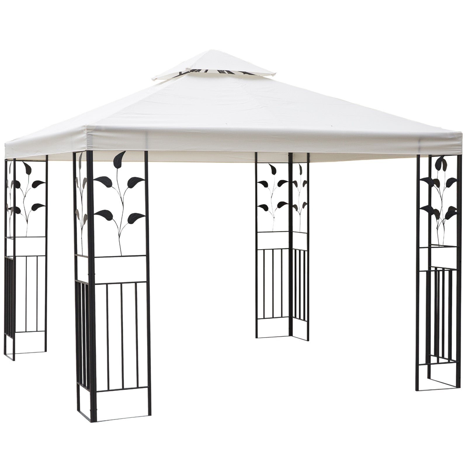 3 x 3m Outdoor Garden Steel Gazebo with 2 Tier Roof, Patio Canopy Marquee Patio Party Tent Canopy Shelter Vented Roof Decorative Frame Cream