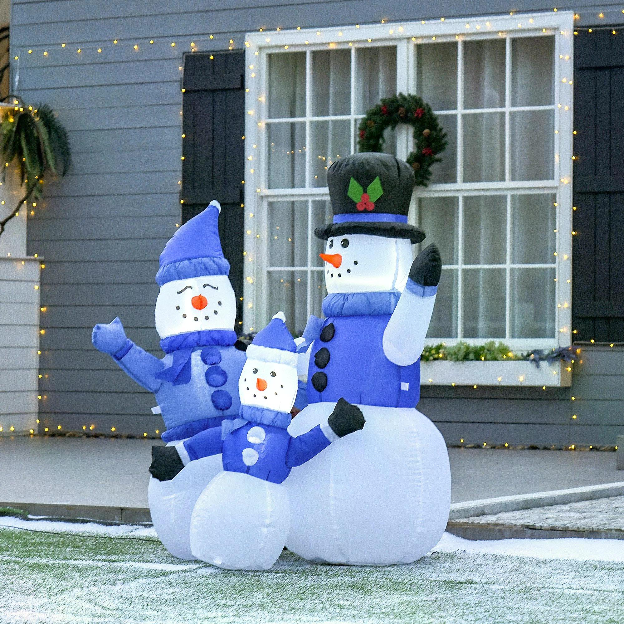 Christmas Inflatable Snowman Family Outdoor Home Seasonal Decoration w/ LED Light