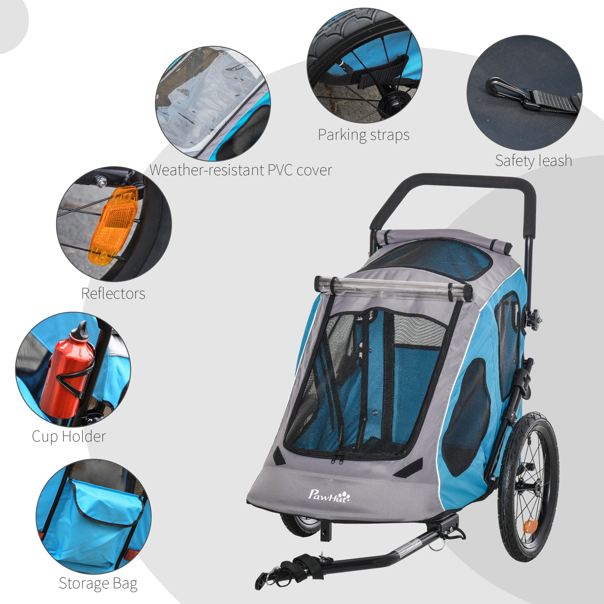 Dog Bike Trailer 2-IN-1 Steel Pet Cart Carrier for Bicycle with 360° Rotatable Front Wheel Reflectors Straps Cup Holder Water Resistant Blue