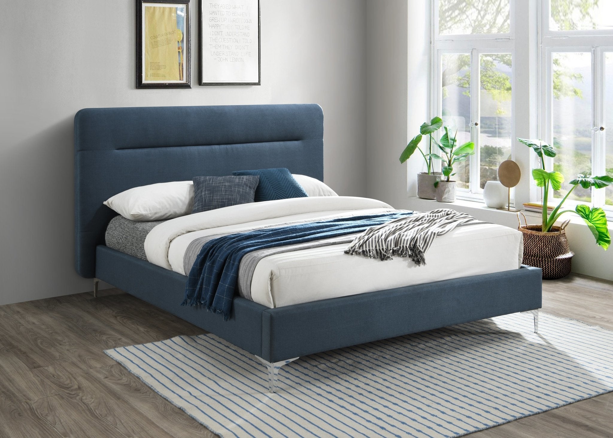 Finn Double Bed Blue - Bedzy UK modern and affordable home furniture England