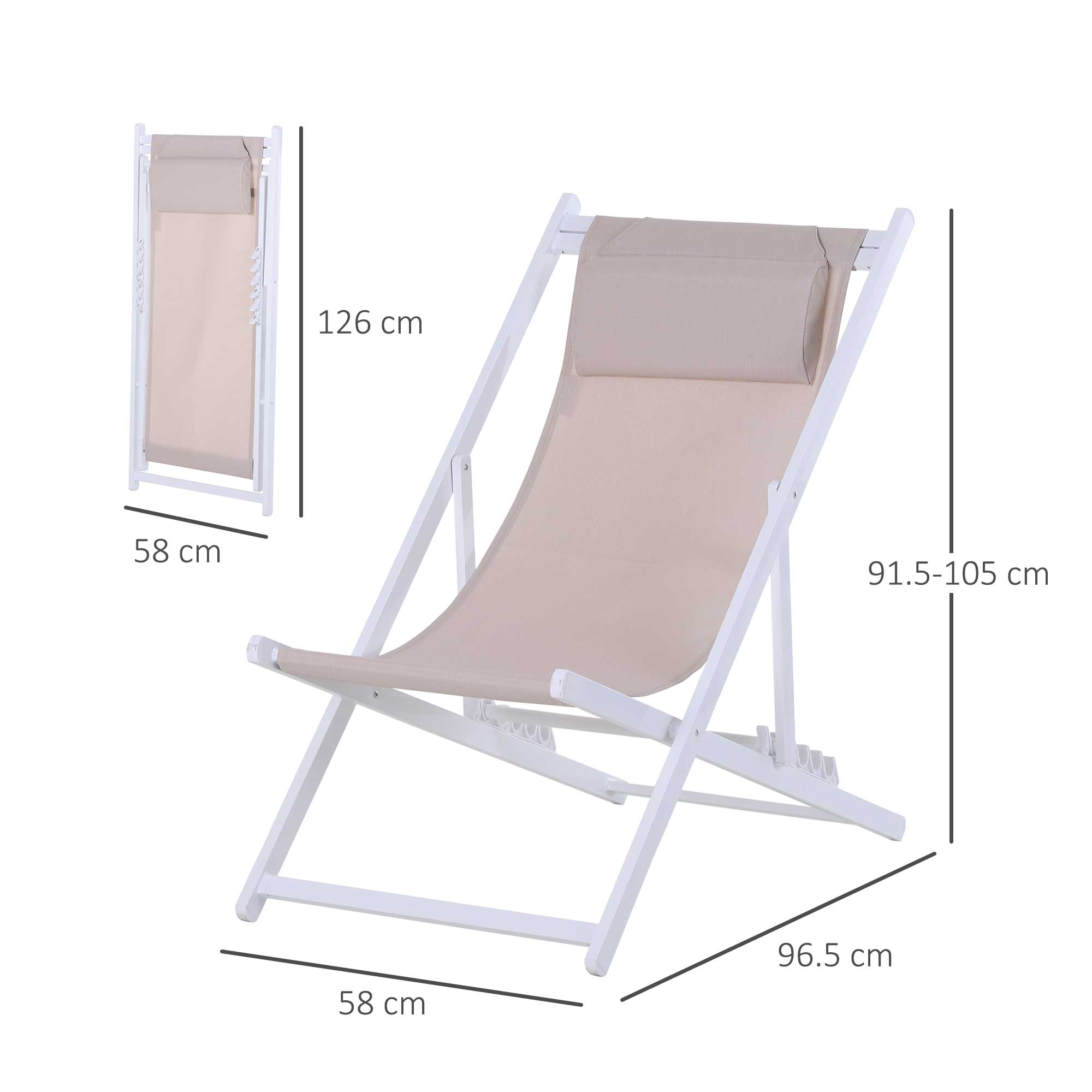 Set of 2 Folding Aluminium Garden Deck Chairs with Pillow - White