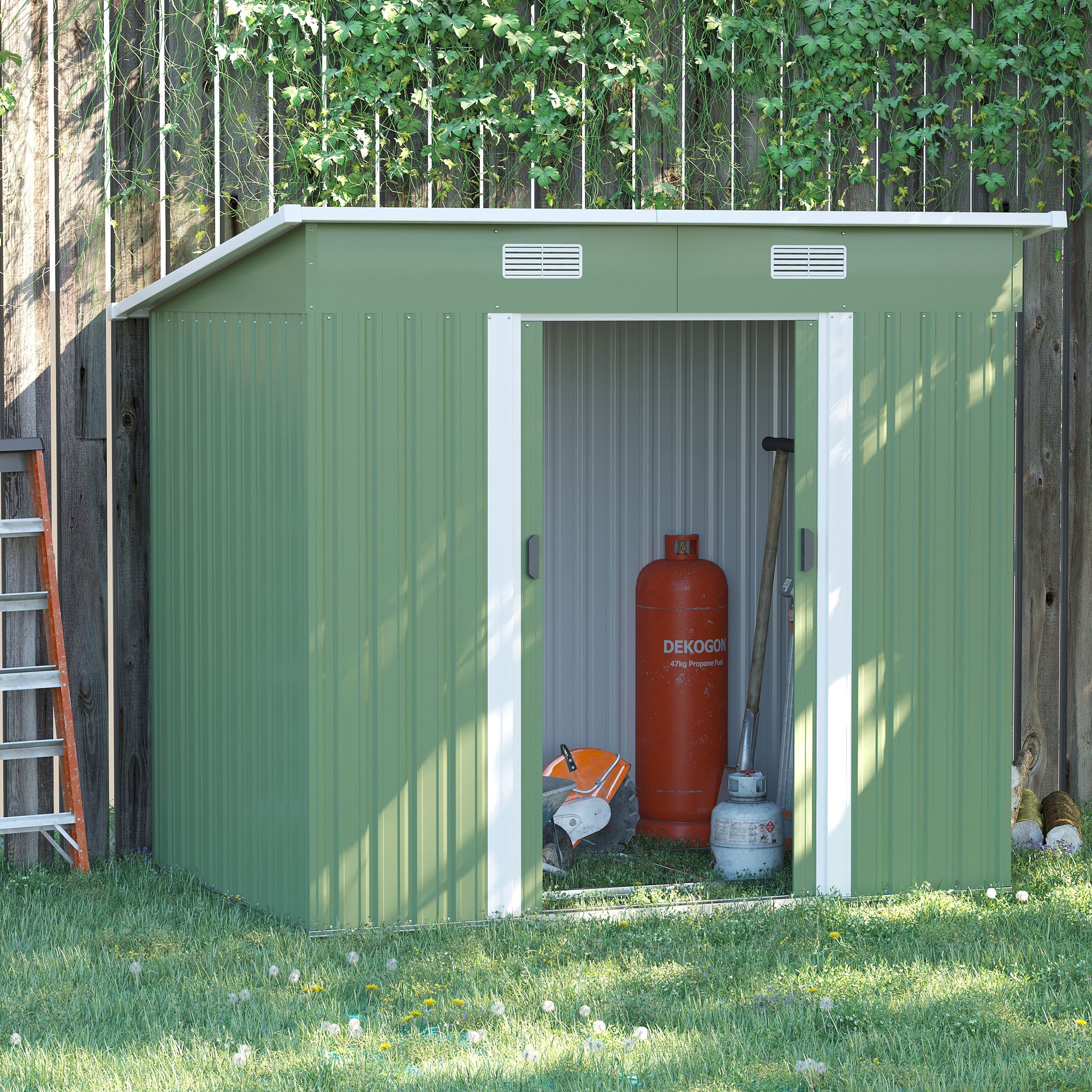 6.8 x 4.3ft Outdoor Garden Storage Shed, Tool Storage Box for Backyard, Patio and Lawn, Light Green