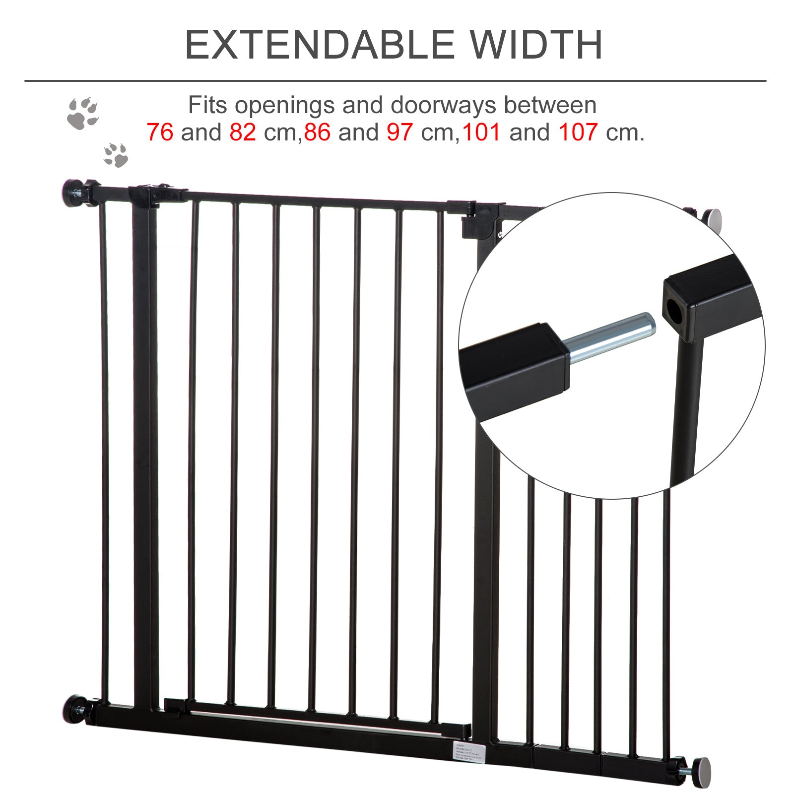 Dog Gate Pet Safety Gate Stair Barrier Auto Close Door Adjustable 76 - 107 cm, Black