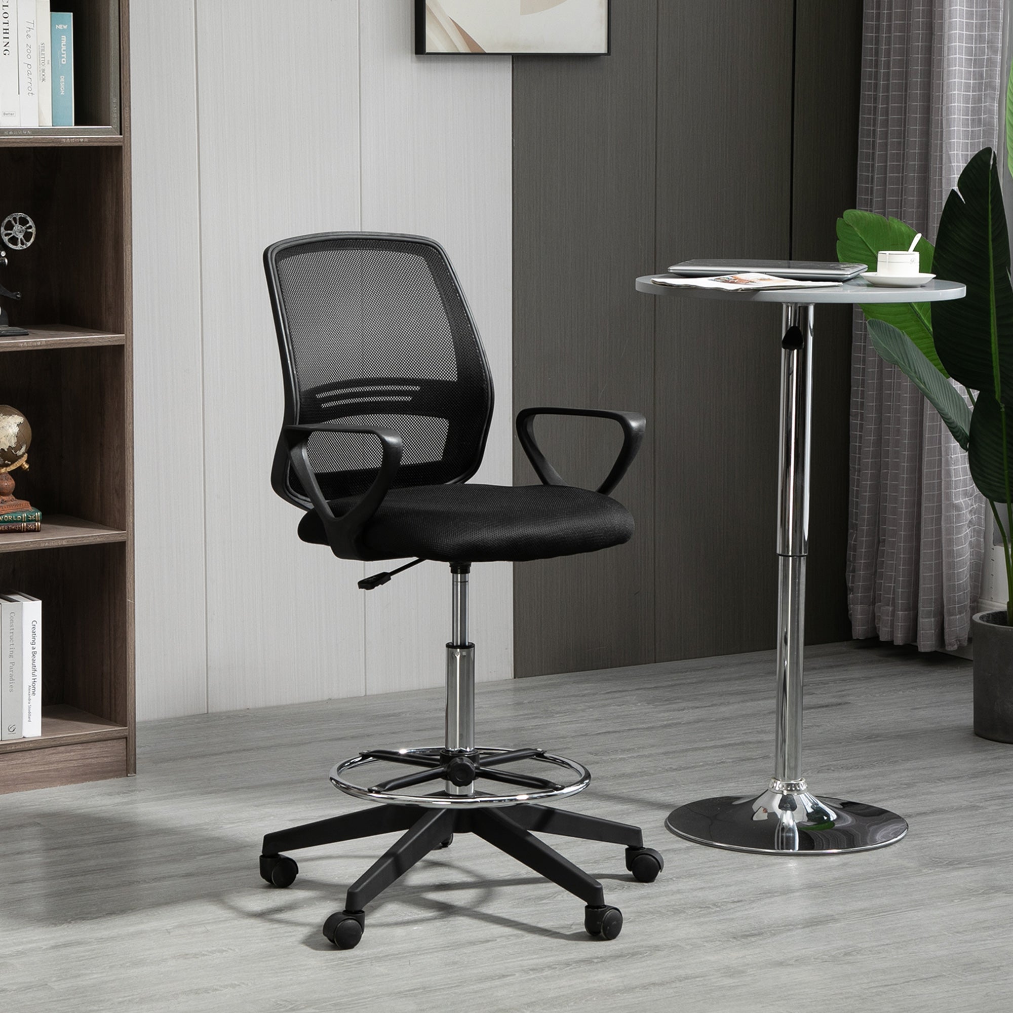 Ergonomic Mesh Back Drafting Chair Tall Office Chair with Adjustable Height and Footrest 360° Swivel