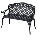 2 Seater Cast Aluminium Garden Bench With Floral Scroll Back - Black