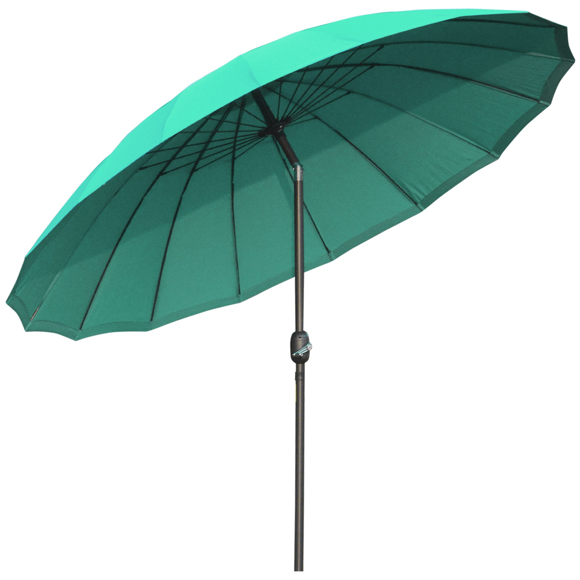 Ф255cm Patio Parasol Umbrella Outdoor Market Table Parasol with Push Button Tilt Crank and Sturdy Ribs for Garden Lawn Backyard Pool Green