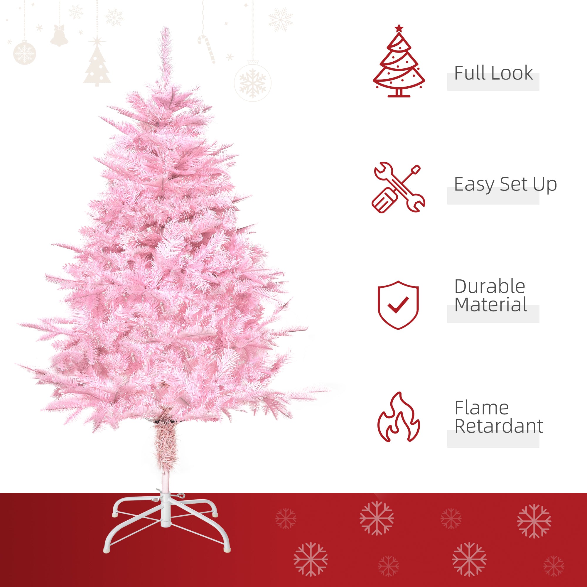 4FT Pop-up Artificial Christmas Tree Holiday Xmas Holiday Tree Decoration with Automatic Open for Home Party, Pink