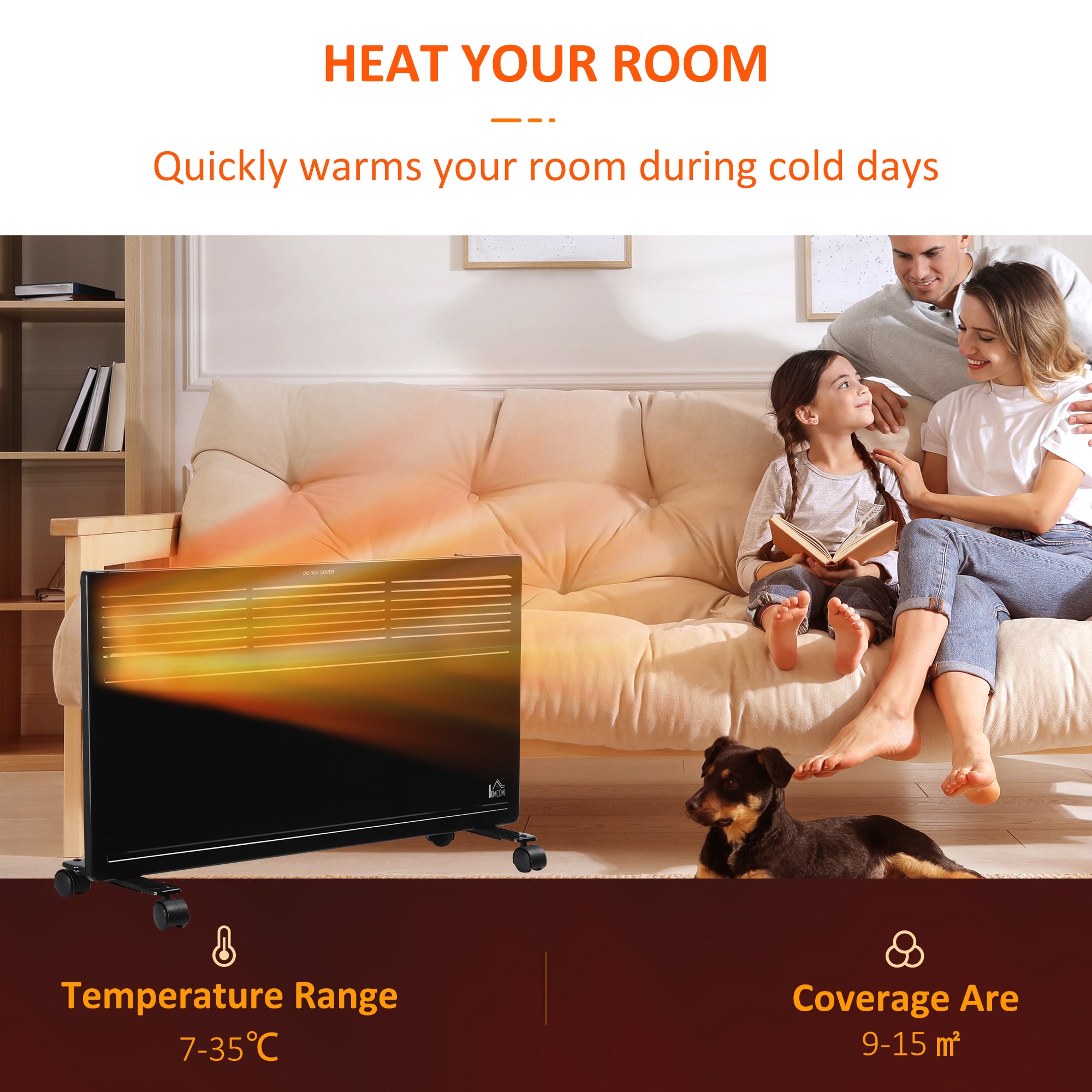 Convector Radiator Heater Freestanding or Wall-mounted Portable Electric Heating with 2 Heat Settings, Adjustable Thermostat and Safety Cut-Off