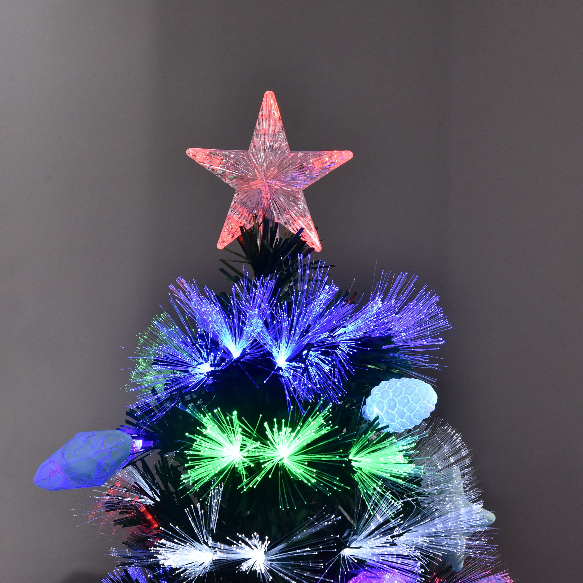 5FT Pre-Lit Artificial Christmas Tree w/ Fibre Optic Baubles Fitted Star LED Light Holiday Home Xmas Decoration-Green