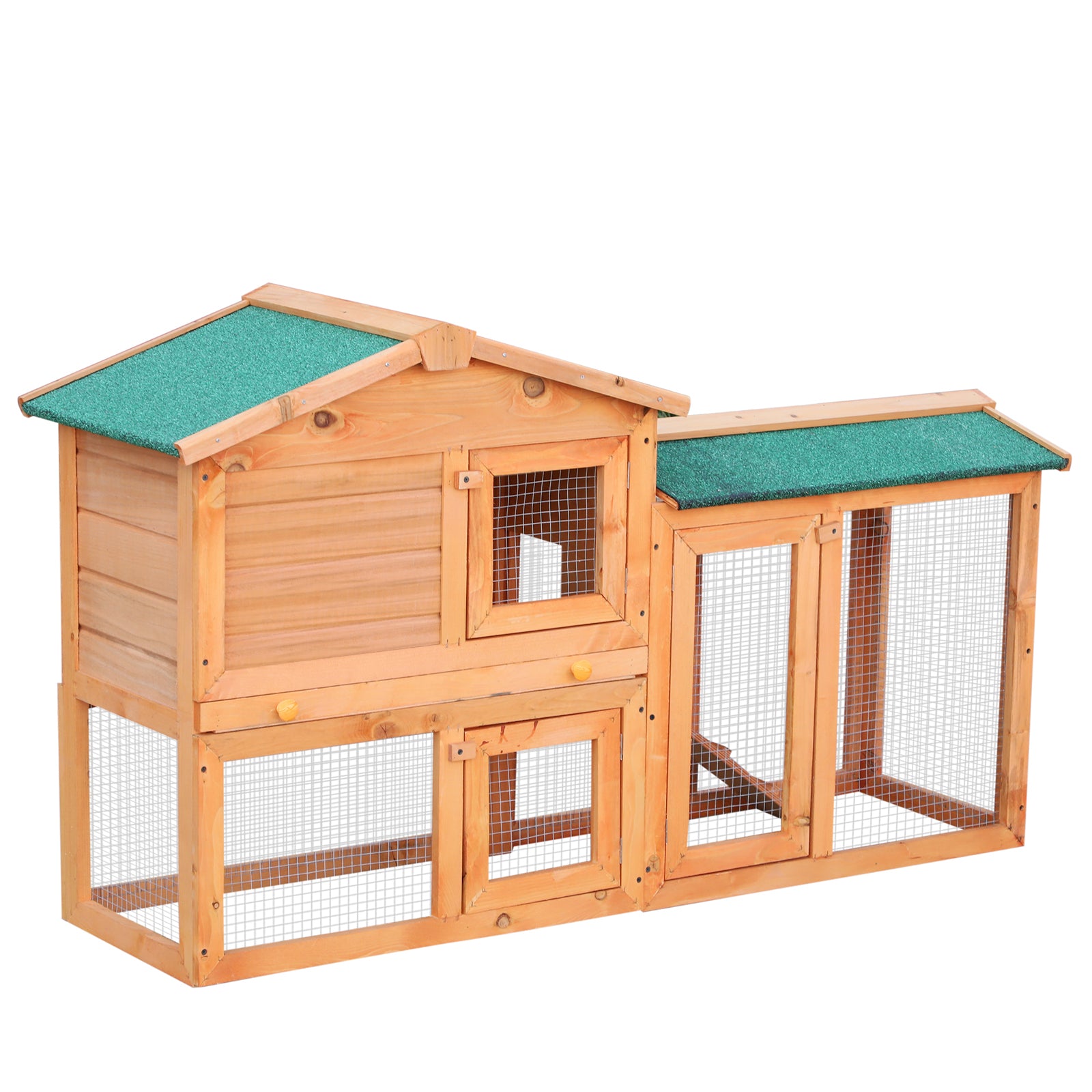 Wooden Rabbit Hutch and Run Guinea Pig Hutch Outdoor Bunny Cage Pull Out Tray Small Animal House 145 x 45 x 85 cm