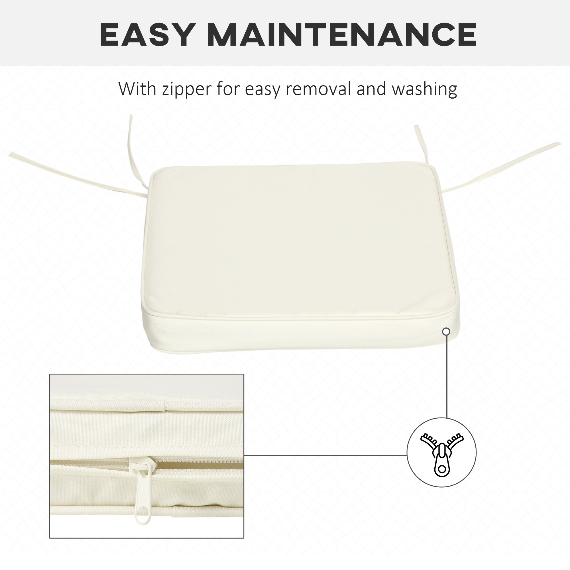 Set of 6 Chair Cushions with Tie Fastenings - Cream White