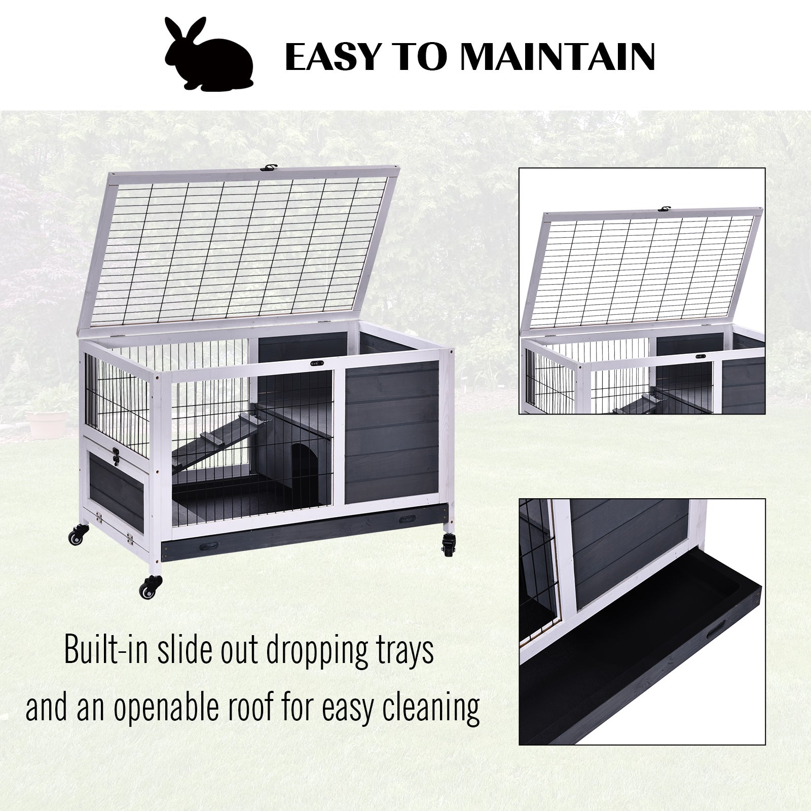 Rabbits Indoor Fir Wood Lift-Top Hutch Grey