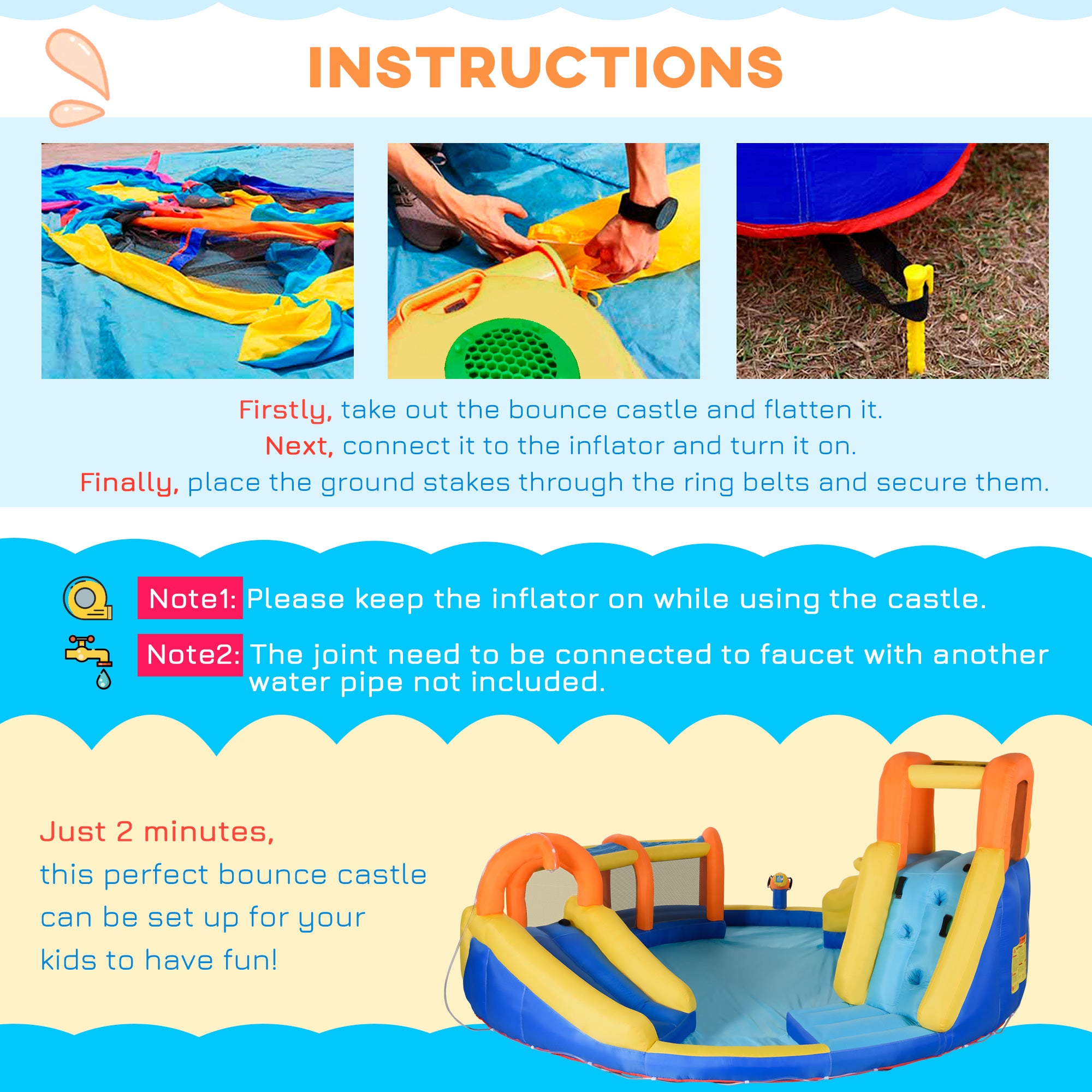 5 in 1 Kids Bouncy Castle Large Inflatable House Slide Water Pool Gun Basket Climbing Wall with 750W Inflator Carry bag 4.35 x 4.35 x 2m