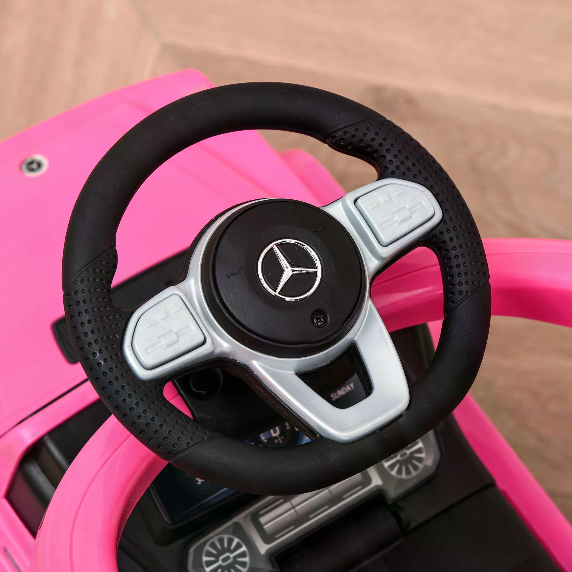 Compatible Ride-On Push Along Car Sliding Walker Mercedes-Benz G350 Walker Foot to Floor Slider Stroller Toddler Vehicle Steering Wheel Pink