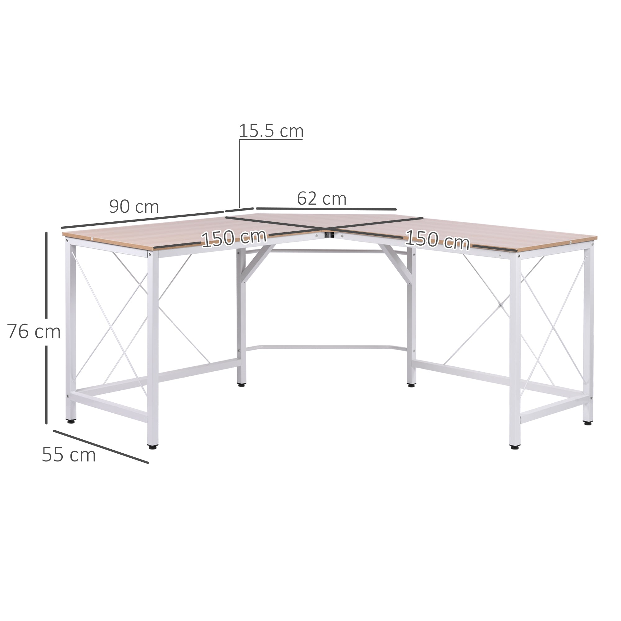 Corner Gaming Desk L-Shape Computer PC Workstation Home Office Three Worktop Writing Table 76x150cm Oak