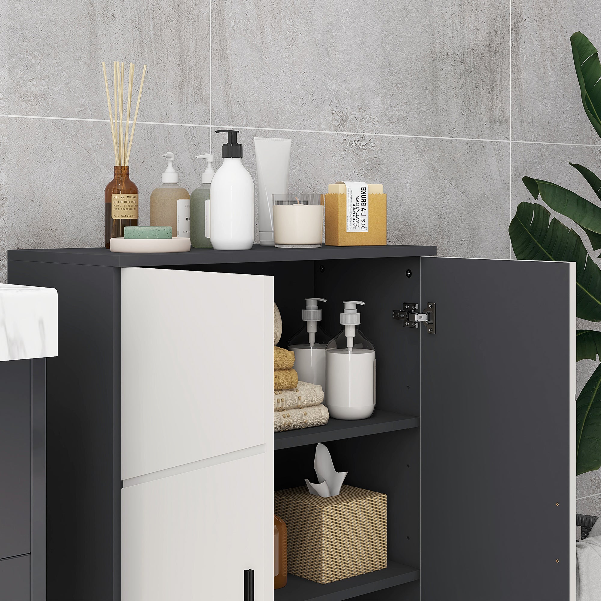 Bathroom Cabinet, Small Bathroom Storage Cabinet with 2-Doors Cupboard, 2 Adjustable Shelves and Soft Close Mechanism, Grey