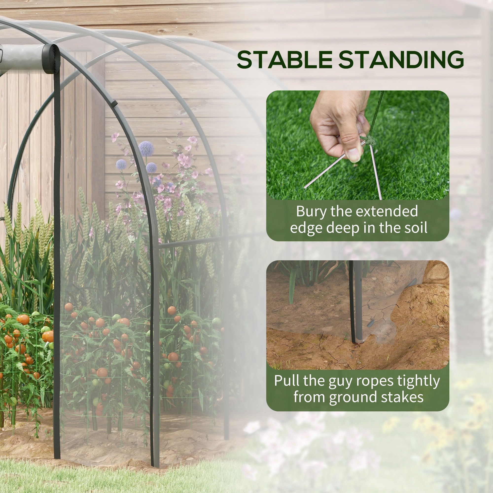 Polytunnel Greenhouse Walk-in Grow House with Plasric Cover, Door, Mesh Window and Steel Frame, 3 x 2 x 2m, Clear