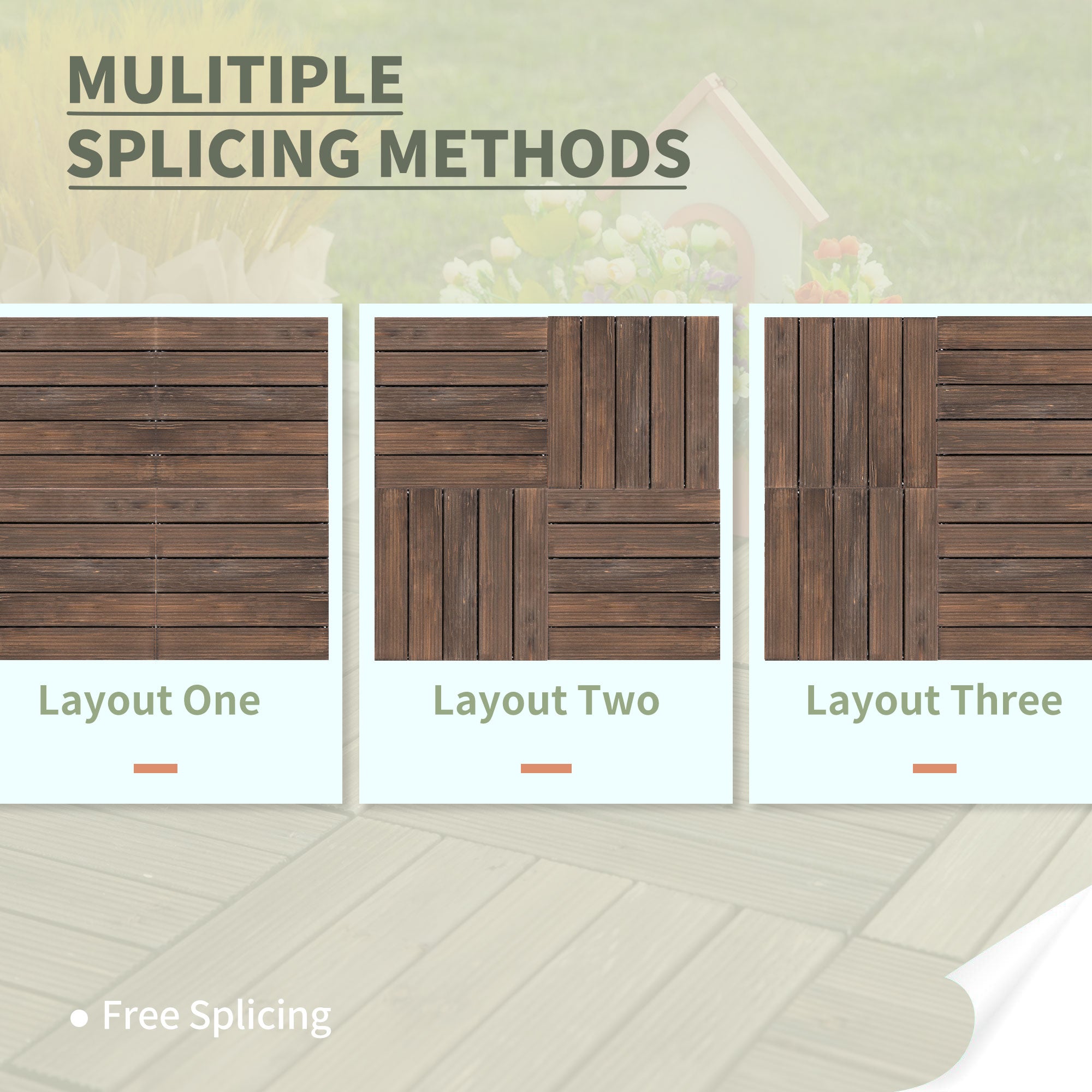 27-Piece Solid Wood Interlocking Decking Tiles Set 30x30cm - Black